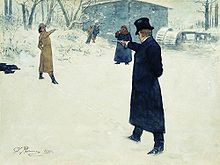 A fictional pistol duel between Eugene Onegin and Vladimir Lensky