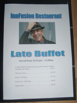 Cohen menu, Jury's, O2 Dublin 20th July.gif