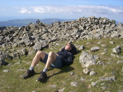 John fast asleep on top of Cadair Idris, Linda told me later that John can sleep anywhere at the drop of a hat