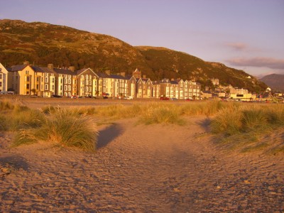 looking back from the shoreline at our hotels during sunset