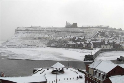 looking across the river esk to st mary's church and whitby abbey